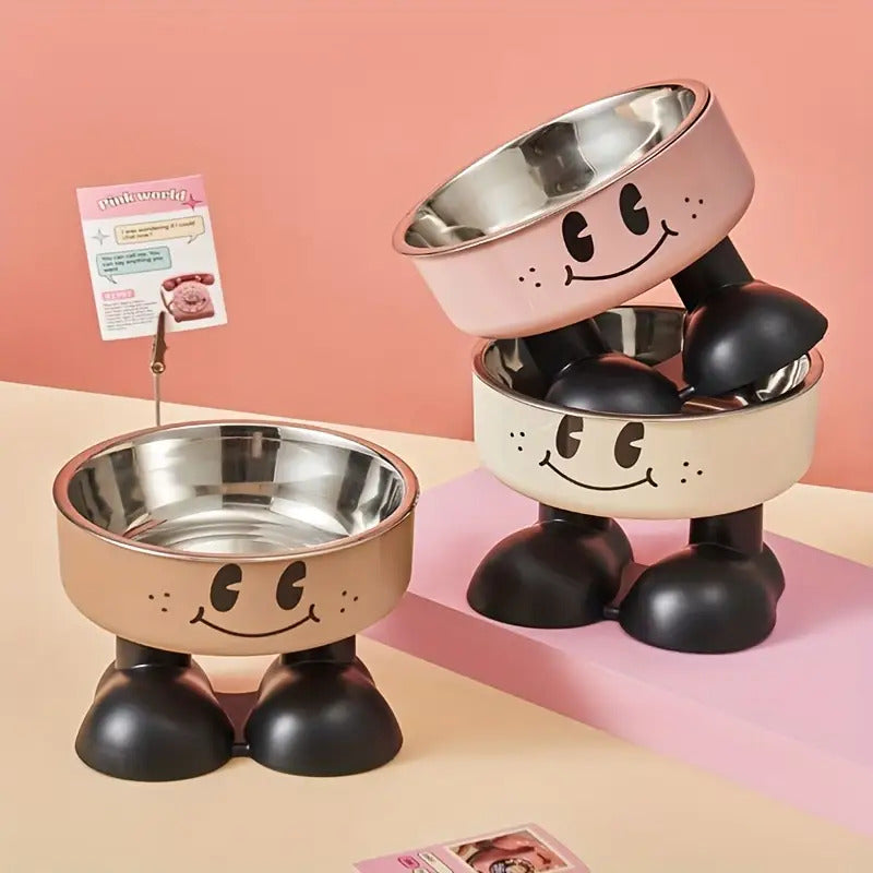 Raised Pet Bowl with Stainless Steel Dish, Anti-Slip and Anti-Tip Feeding Design for Kitten and Puppy Food or Water, Milky, Coffee Brown or Pink