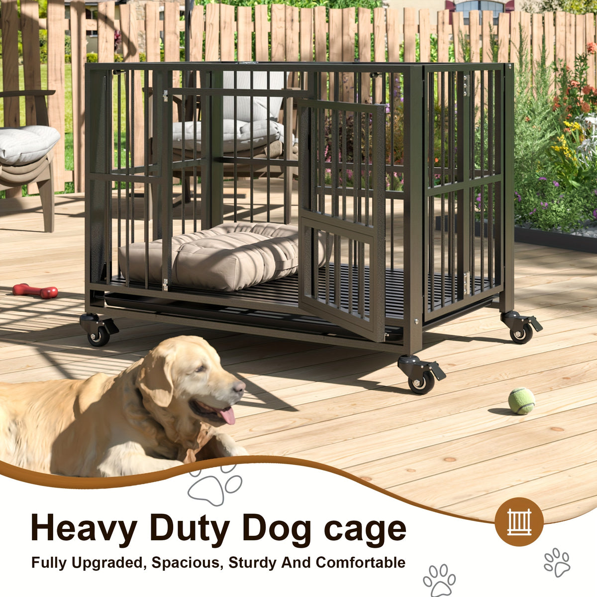 Folding Heavy Duty Dog Crate with Lockable Wheels, Double Door Pet Kennel in 38 or 43 Inch Models for Home Containment and Supervised Use