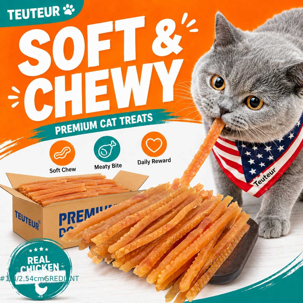 Chicken Jerky Cat Treats with Soft Shreds, Chicken or Chicken and Duck Blend Options for Supervised Snack Time, Training Rewards and Bonding