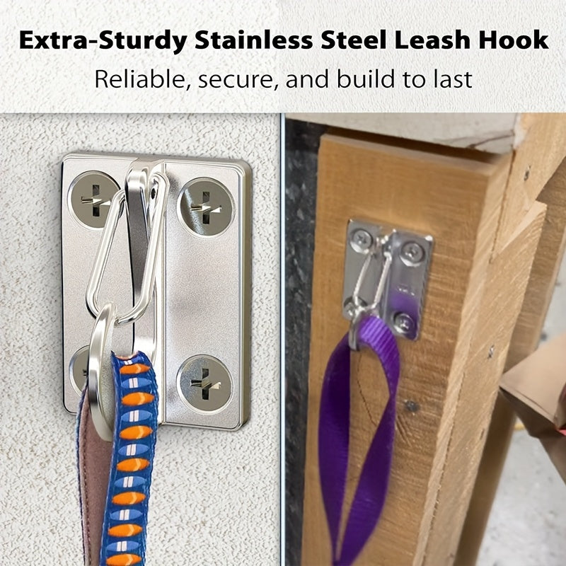 Wall-Mounted Dog Tie-Out Hooks 2 Pack, Heavy-Duty Metal Leash Attachment Hooks with Dual Switchable Design for Indoor Outdoor Use, Grey