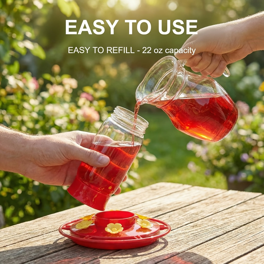 Hummingbird Feeders for Outdoors Hanging, 2-Pack Red 20 oz Nectar Feeders with Ant Moat, Six Flower Feeding Ports and Circular Perch