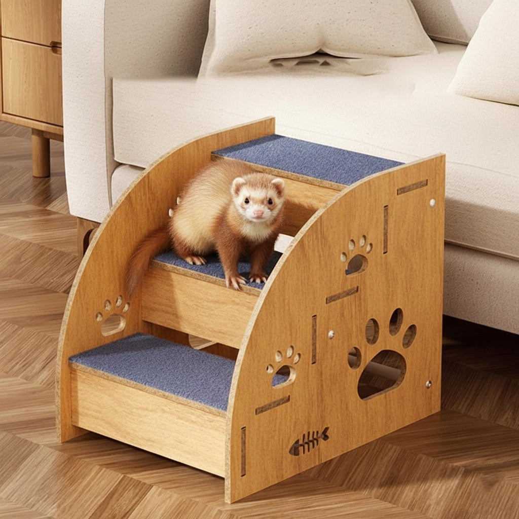 Wooden Pet Stairs with Paw Cutouts, 3-Tier Non-Slip Dog and Cat Steps for Suitable Bed and Sofa Heights, Indoor Furniture Access Ladder for Home Use