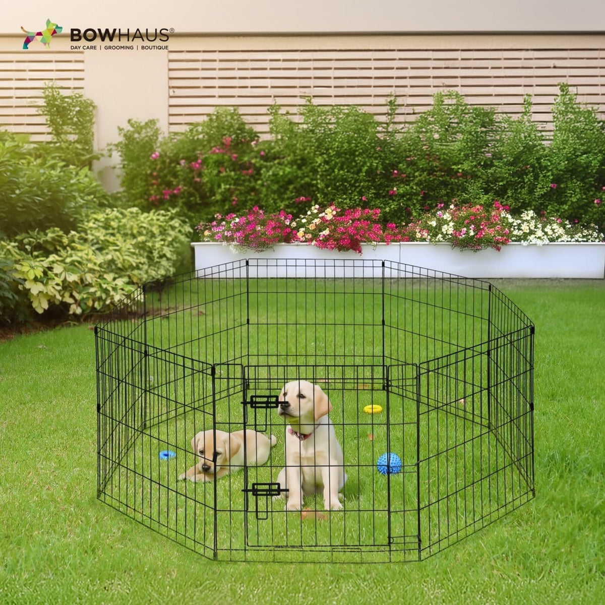 Dog Playpen with Gate and 8 Foldable Metal Panels, Portable Indoor Outdoor Exercise Fence for Small Dogs, 24 Inch and 36 Inch Size Options