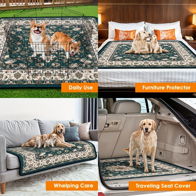 Reusable Washable Pee Pads for Dogs with Bohemian Style, Non-Slip Absorbent Puppy Training Mats in 18 x 24 to 72 x 72 Inch Size-Specific Packs