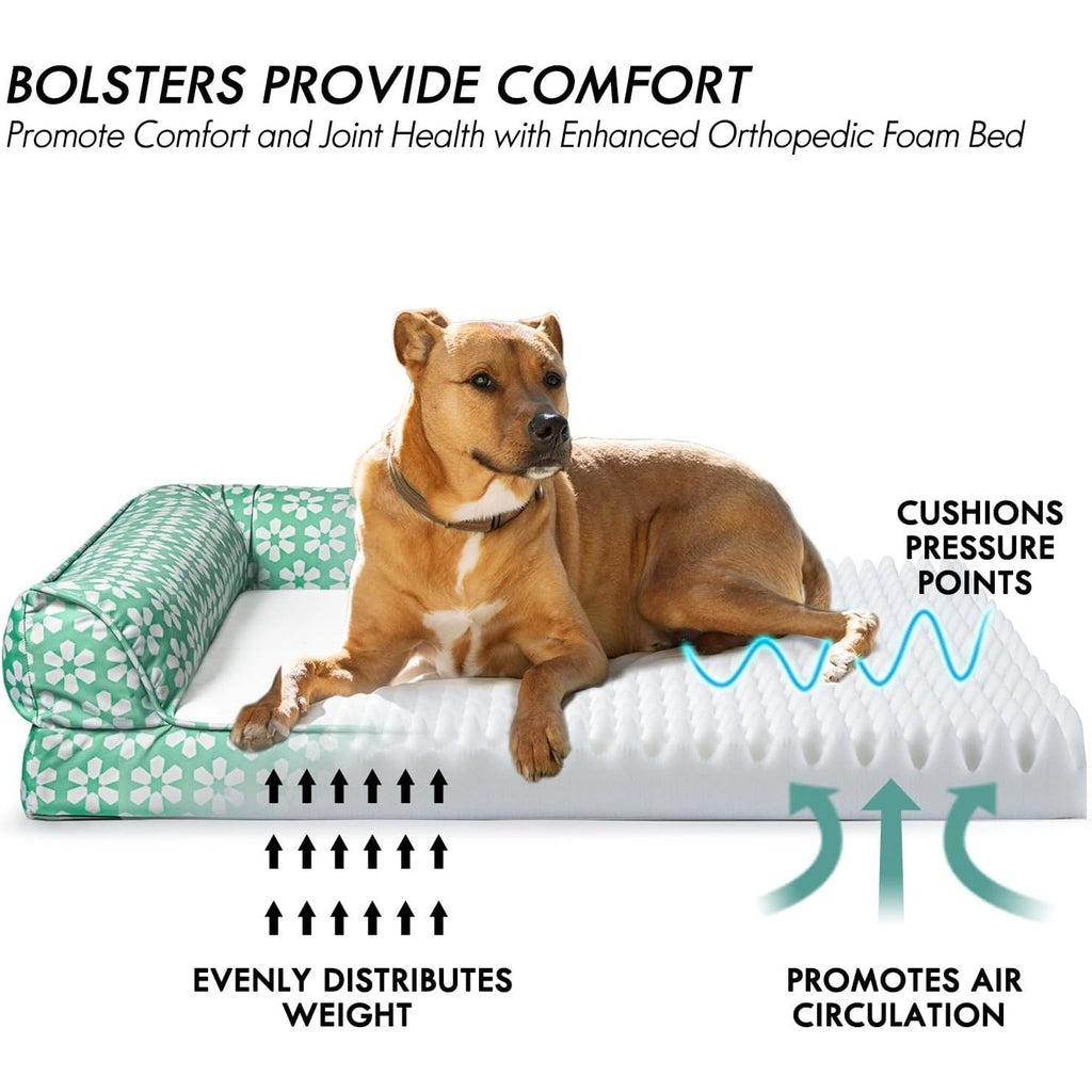 Dog Bed with Removable Bolsters, Egg Crate Foam Pet Sofa with Machine Washable Cover and Non-Slip Bottom, M L XL Sizes in Three Color Options
