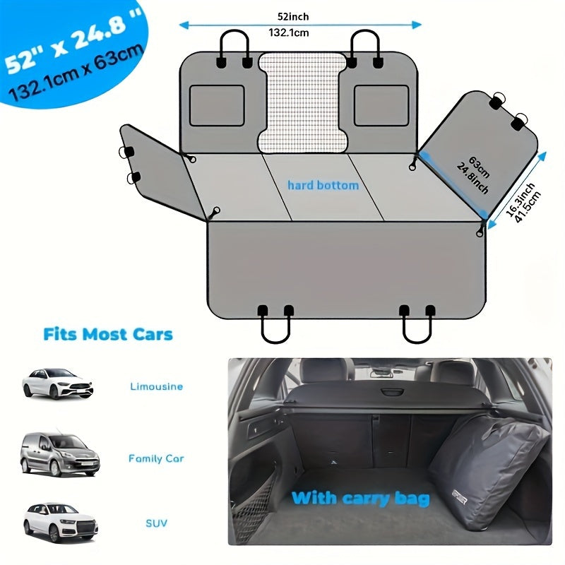 Dog Backseat Platform with Hard Bottom Base, Non-Slip PVC Car Seat Cover and Hammock Extender for SUV, Truck and Car Road Trips