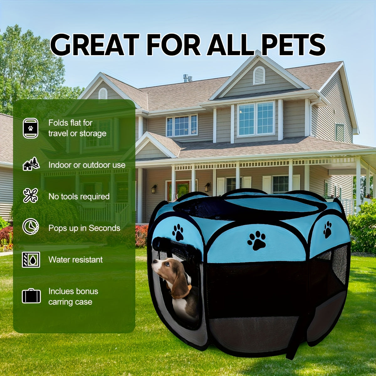 Foldable Puppy Playpen for Dogs and Cats, Octagonal Oxford Cloth Pet Tent in Blue or Off White for Supervised Indoor Rest and Outdoor Camping