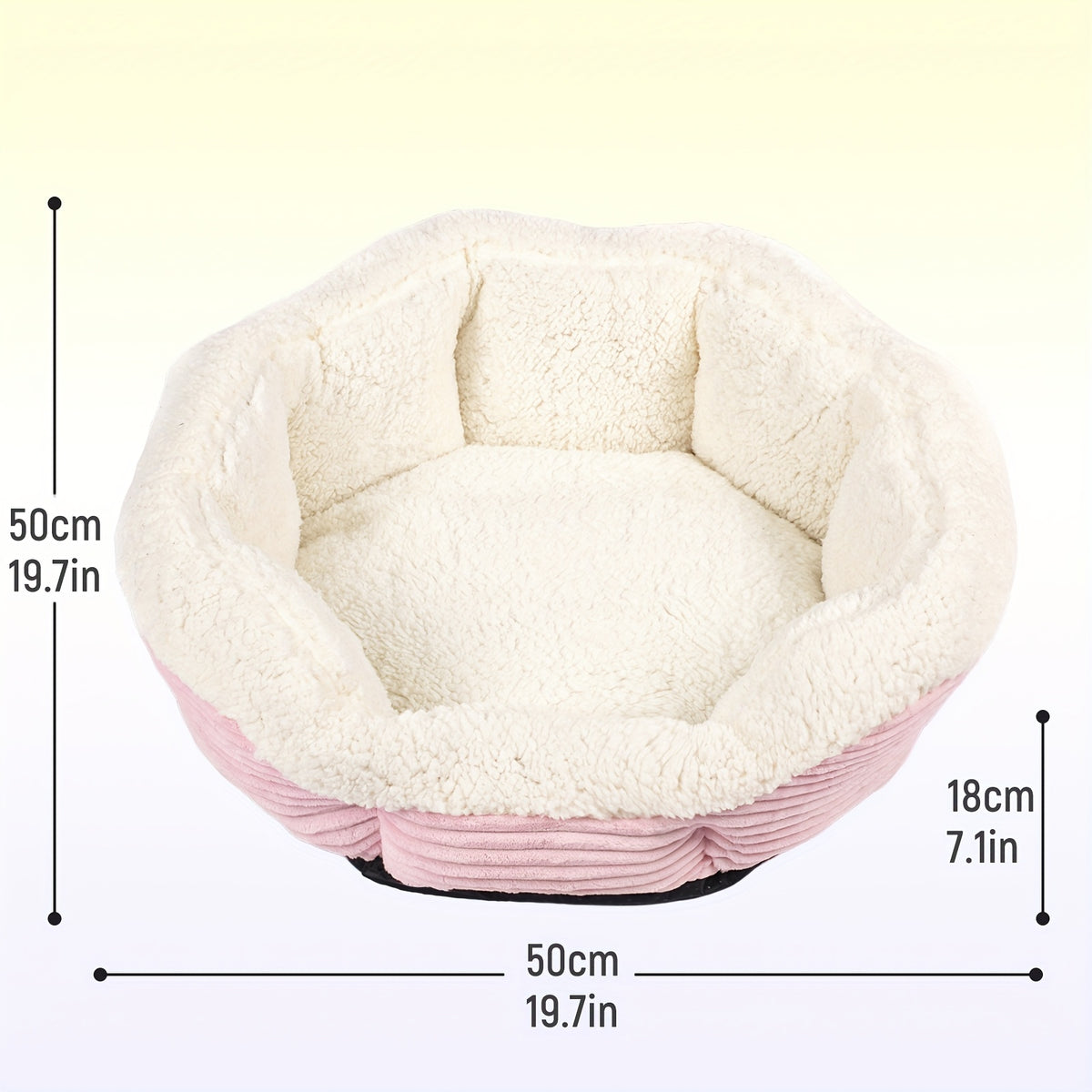 Machine Washable Pet Bed for Cats and Dogs, Thick Plush Winter Sleeping Cushion with Non-Slip Base, Pink or Gray in Round and Rectangle Options