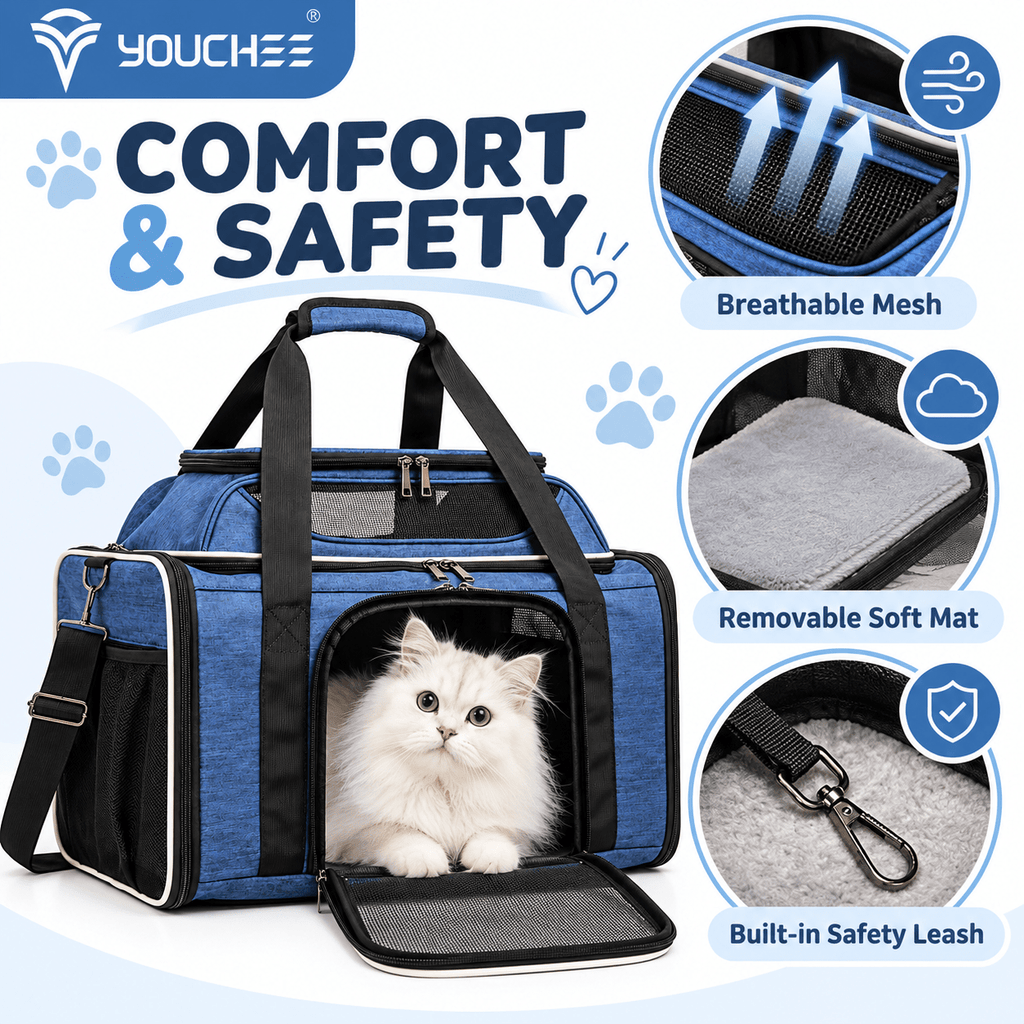 XL Soft-Sided Pet Carrier 19 x 12 x 17 Inch for Cats and Small Dogs up to 25 lbs, Five-Side Mesh Travel Bag with Expandable Top and Removable Mat