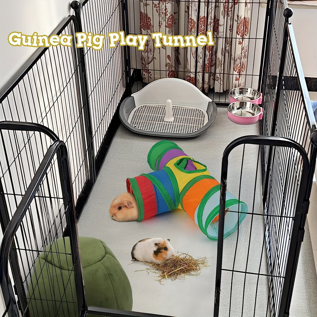 Guinea Pig Tunnel with Hanging Ball, 3-Way Collapsible Rainbow Small Pet Play Tube with Peek Hole for Hamsters, Gerbils and Supervised Indoor Exploration