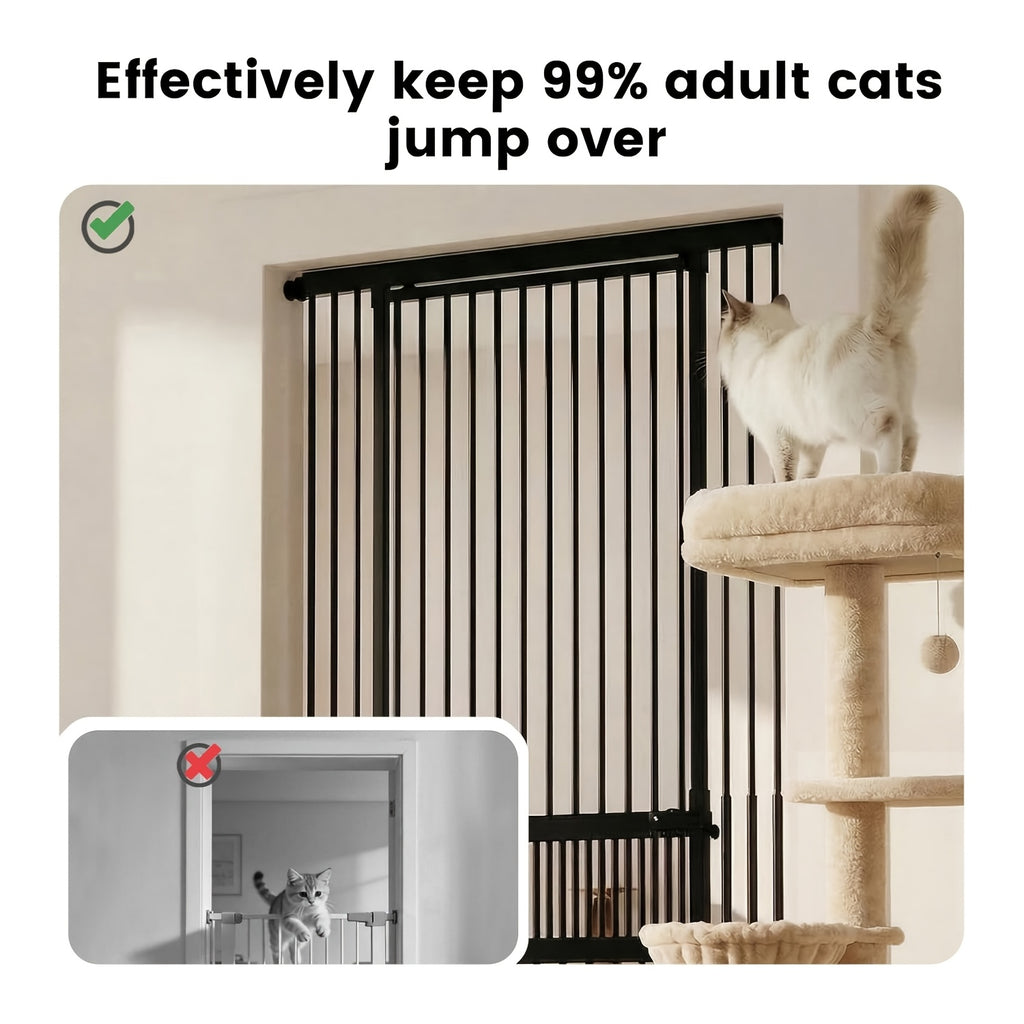 Extra Tall Cat Gate 49–86 Inch Adjustable Height, Pressure-Mounted Pet Barrier for Doorways and Hallways, Black or White Dog Gate