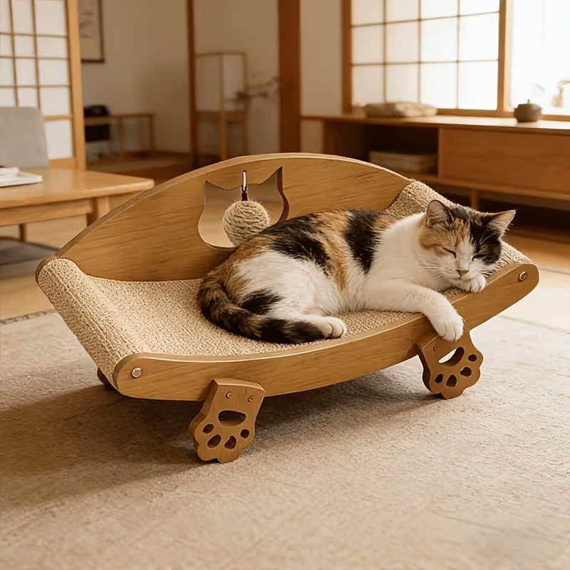 Sisal Cat Scratcher Sofa with Toy Balls, Indoor Cat Scratching Bed and Lounge Chair for Daily Claw Scratching, Play and Rest, S or L