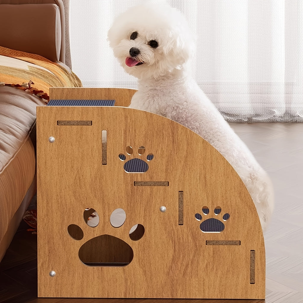 Dog Stairs with Side Rails for Small Pets, 15-Inch Three-Step Non-Slip Pet Steps with Ramp-Style Design for Couch and Suitable Bed Heights