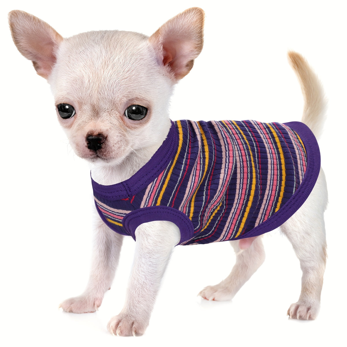 Striped Dog Tank Top with Soft Ribbed Fabric, Sleeveless Pullover Pet Vest for Small Dogs, Six Colors and XS–XXL Size Options, Hand Wash Only