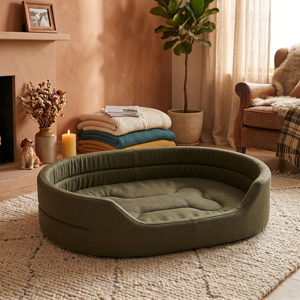 Oxford Cloth Dog Bed 2XL with Raised Sides, Washable Cushioned Pet Lounger for All-Season Indoor Rest and Sheltered Outdoor Use, Green or Grey