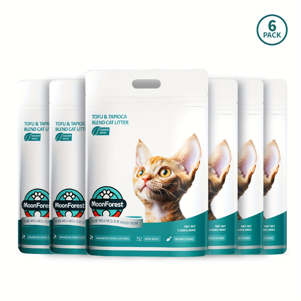 Tofu Blend Cat Litter 6 Pack, 33 lb Listed Weight, Quick-Clumping Low-Dust Kitty Litter with Odor Control for Everyday Indoor Litter Box Care