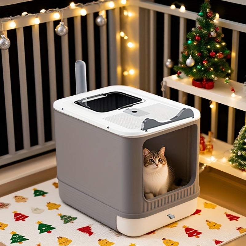 Enclosed Cat Litter Box with Foldable Design, Front Door and Top Opening, Covered Indoor Kitty Toilet in White, Pink or Yellow Options