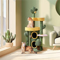 Cactus Cat Tree 48.5 Inch, Oasis-Themed Fleece Cat Tower with 3 Perches, Condo, Scratching Posts and Toys for Small Medium Indoor Cats, Green Yellow