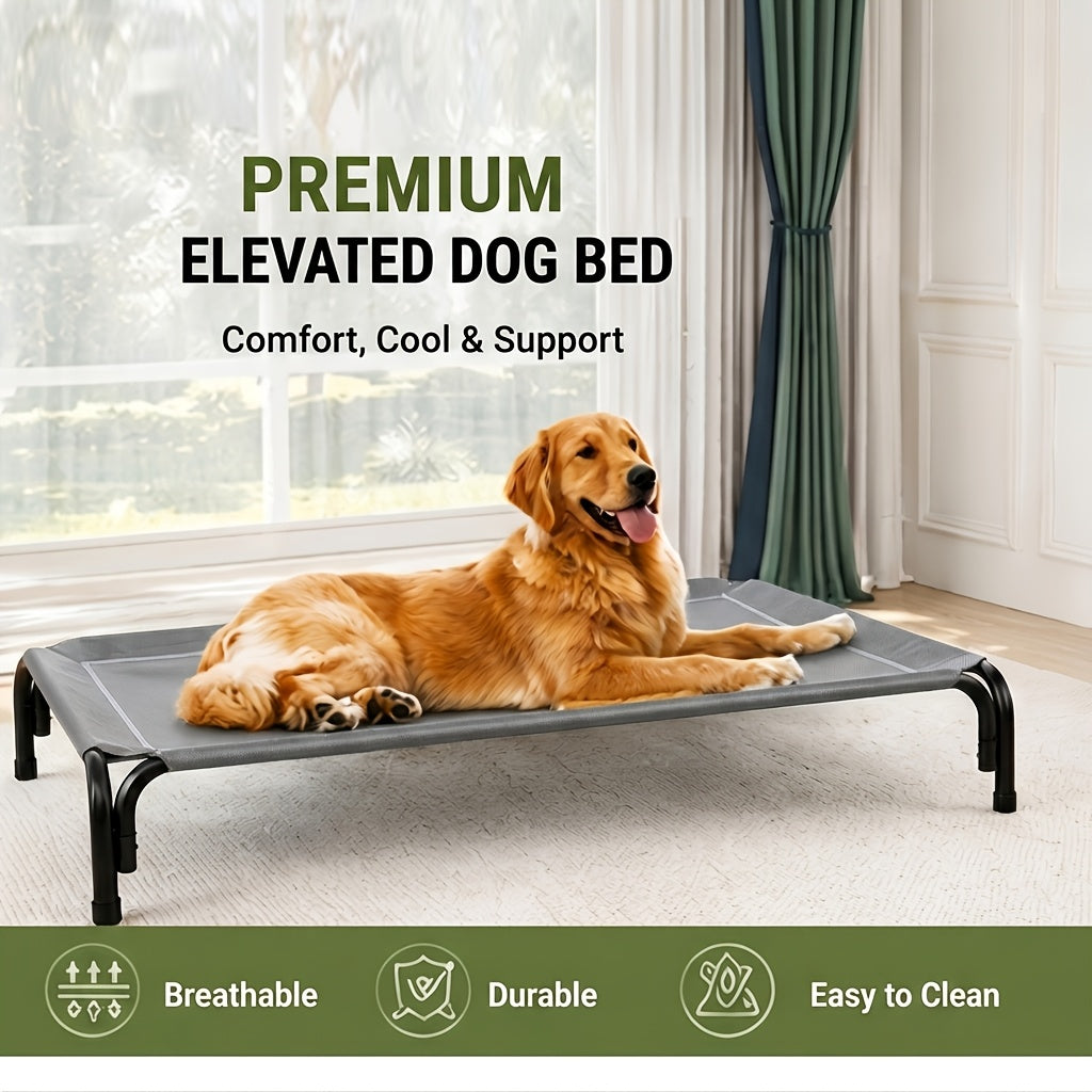 Tool-Free Elevated Dog Bed with Washable Breathable Mesh, 8-Inch Raised Outdoor Dog Cot with Metal Frame and Anti-Slip Feet for Home, Patio and Camping