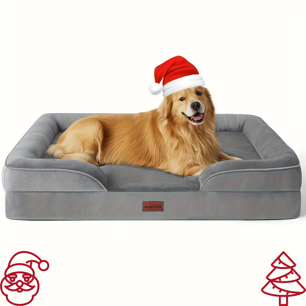 Four-Sided Bolster Dog Bed with Egg-Crate Foam, Grey Flannel Pet Sofa with Removable Washable Cover, Lowered Entry and Non-Skid Bottom, M to XXL