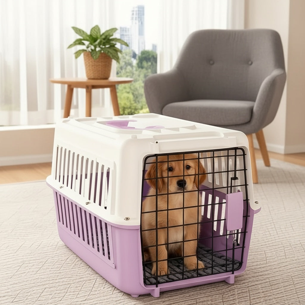 Pet Travel Crate for Cats and Small Dogs, Portable Ventilated Carrier Box with Easy Assembly, Green Pink or Blue and XL Options