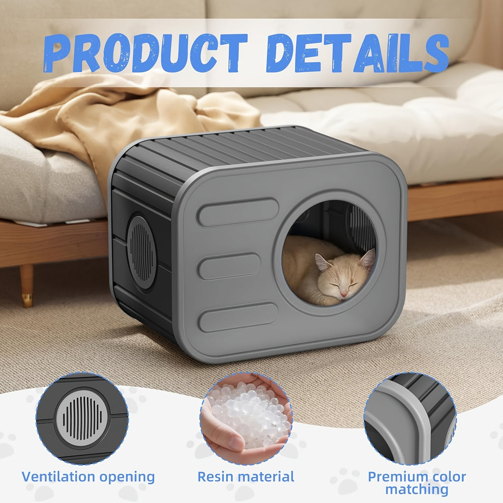 Camera-Shaped Cat House with Side Ventilation, Washable Cat Hideaway in Blue or Black for Indoor and Sheltered Outdoor Use, Optional Cushion
