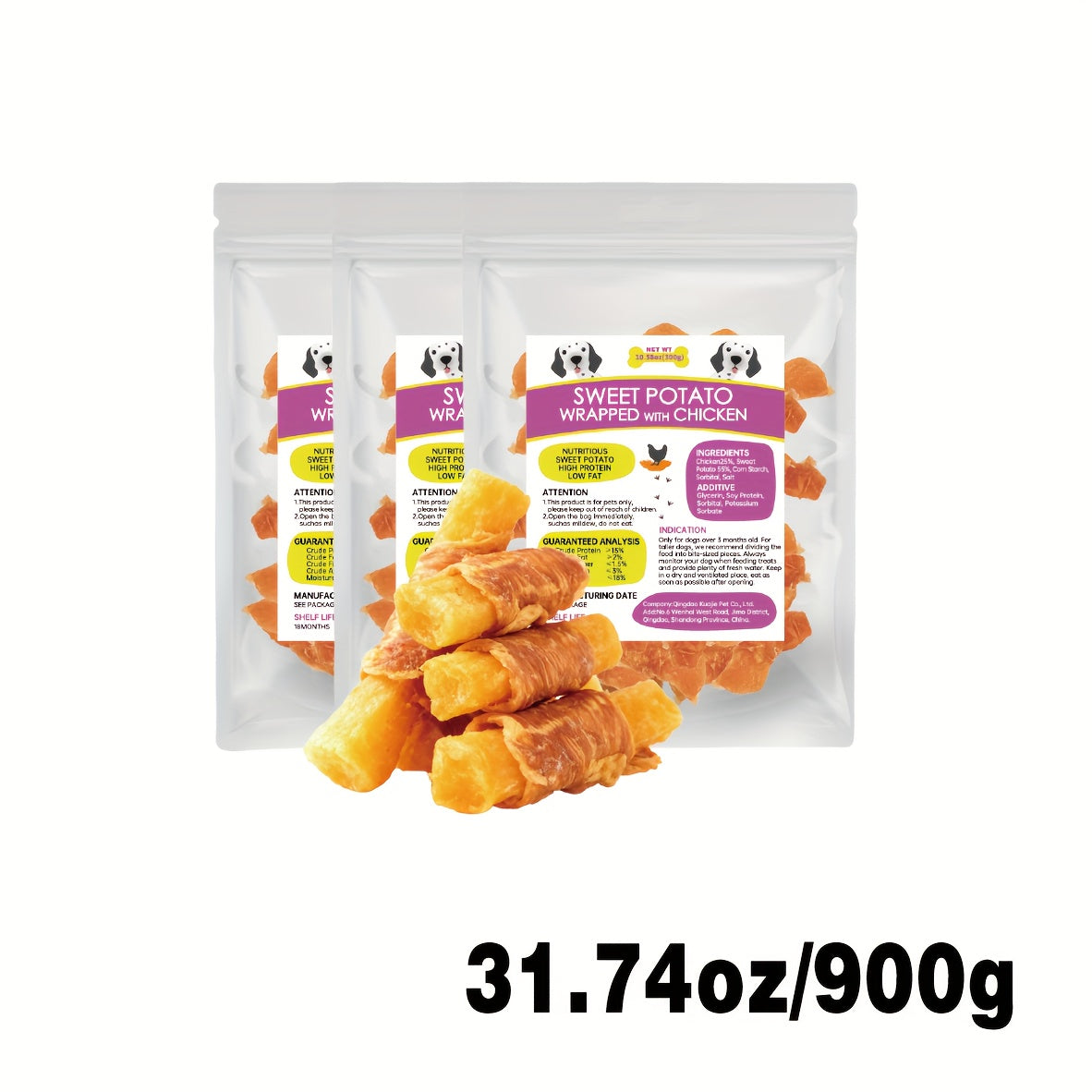 Chicken-Wrapped Sweet Potato Fries for Dogs, Chewy Dog Treats in 600g or 900g Packs for Supervised Snack Time, Everyday Rewards and Pet Gifts