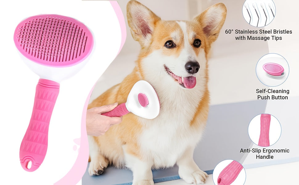 Dog and Cat Grooming Kit, 9 or 11 Piece Pet Care Set with Self-Cleaning Brush, Nail Clippers, Comb and Bath Tools in Pink or Blue