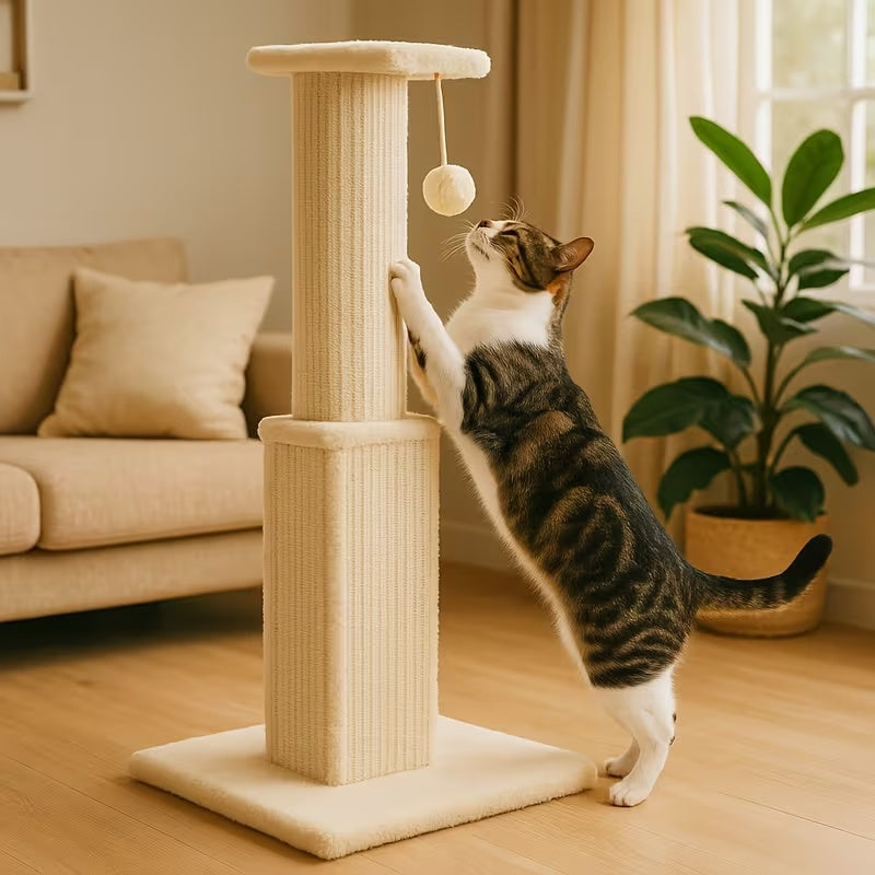 Cat Scratching Post with Hanging Ball, Sisal-Wrapped Multi-Tier Indoor Cat Tower for Scratching, Climbing and Everyday Play in Multiple Colors