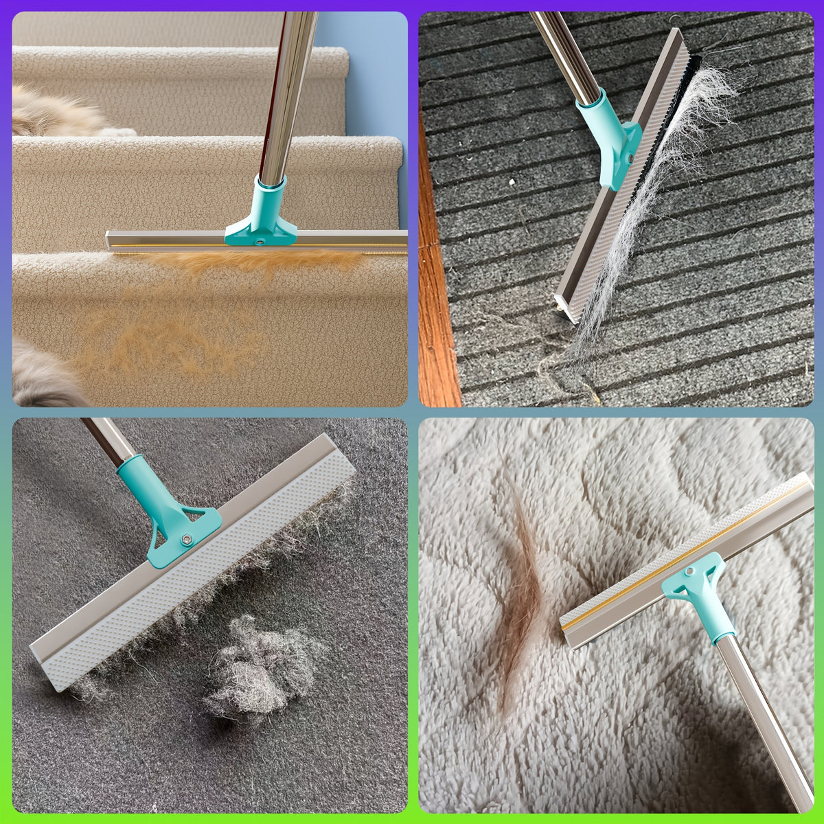 Carpet Rake for Pet Hair Removal with 51-Inch Handle, Dog Hair Remover Tool for Rugs, Stairs and Upholstery, Everyday Home Cleaning