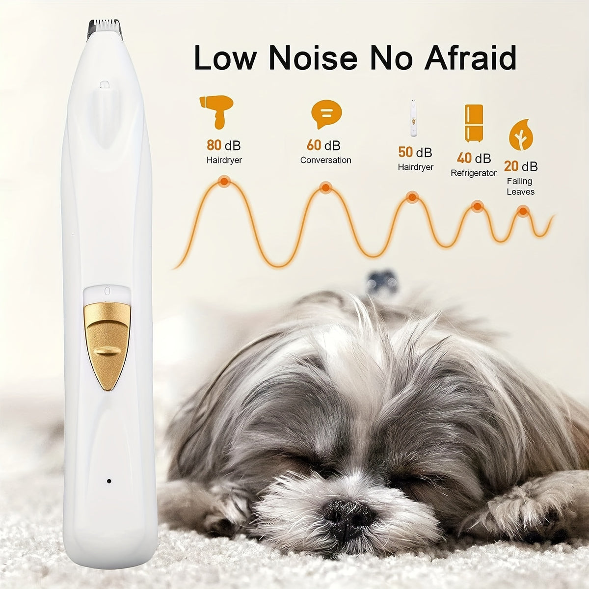 Dog Paw Hair Trimmer with LED Light, White USB Rechargeable Low-Noise Mini Pet Clippers with Narrow Head for Dog and Cat Grooming Touch-Ups
