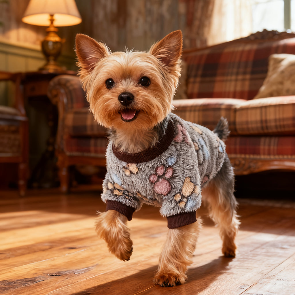 Warm Winter Dog Sweater for Small Medium Dogs, Soft Paw Print Puppy Cold Weather Outfit, Cozy Pet Apparel for Chihuahua Schnauzer Teddy Breeds, XS-XXL