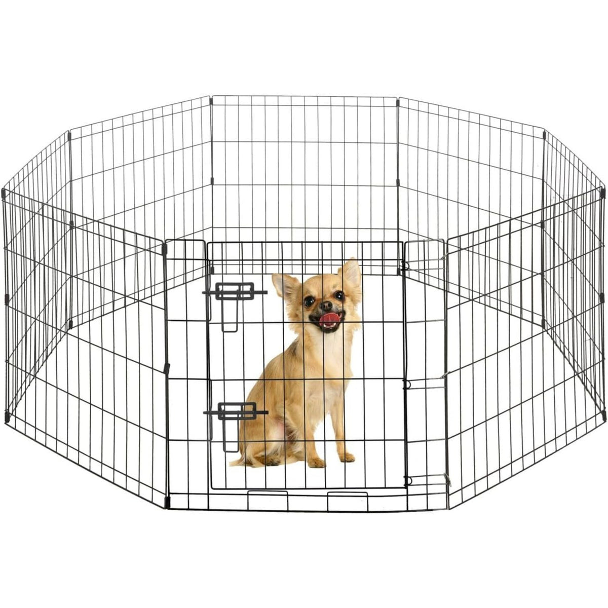 Dog Playpen with Gate and 8 Foldable Metal Panels, Portable Indoor Outdoor Exercise Fence for Small Dogs, 24 Inch and 36 Inch Size Options