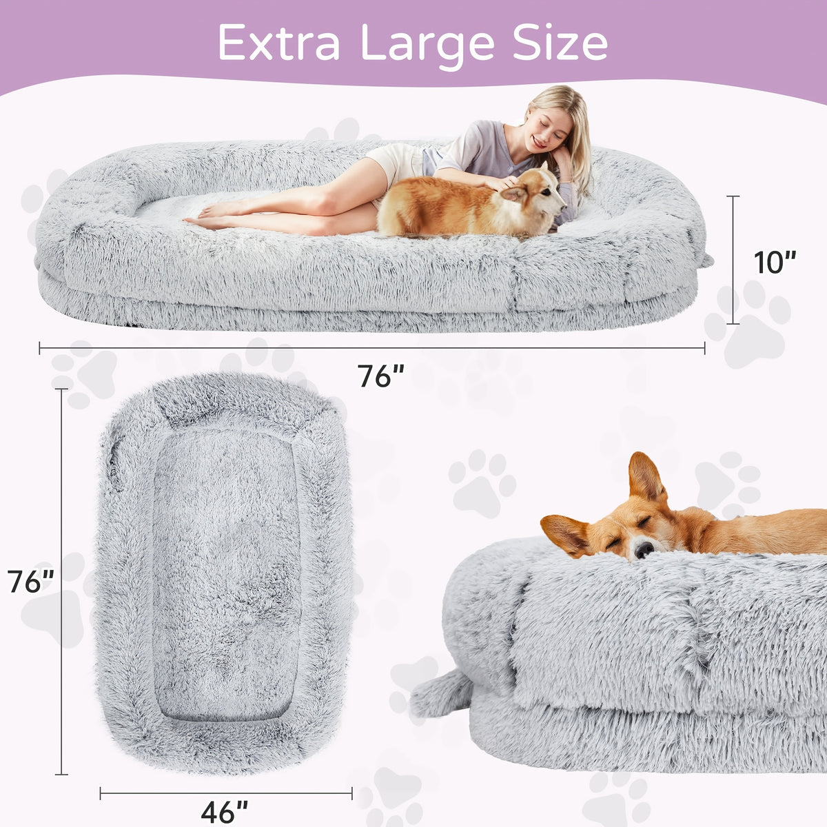 Memory Foam Human Dog Bed with Machine Washable Cover, Non-Slip Base and Liner, Oversized Indoor Lounger in 71 and 76 Inch Options