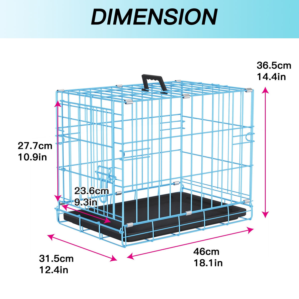 Foldable Dog Crate with Divider Panel, Metal Wire Pet Kennel with Plastic Pan in 18, 24, 30 or 36 Inch Length Options, Black, Blue and Pink Styles