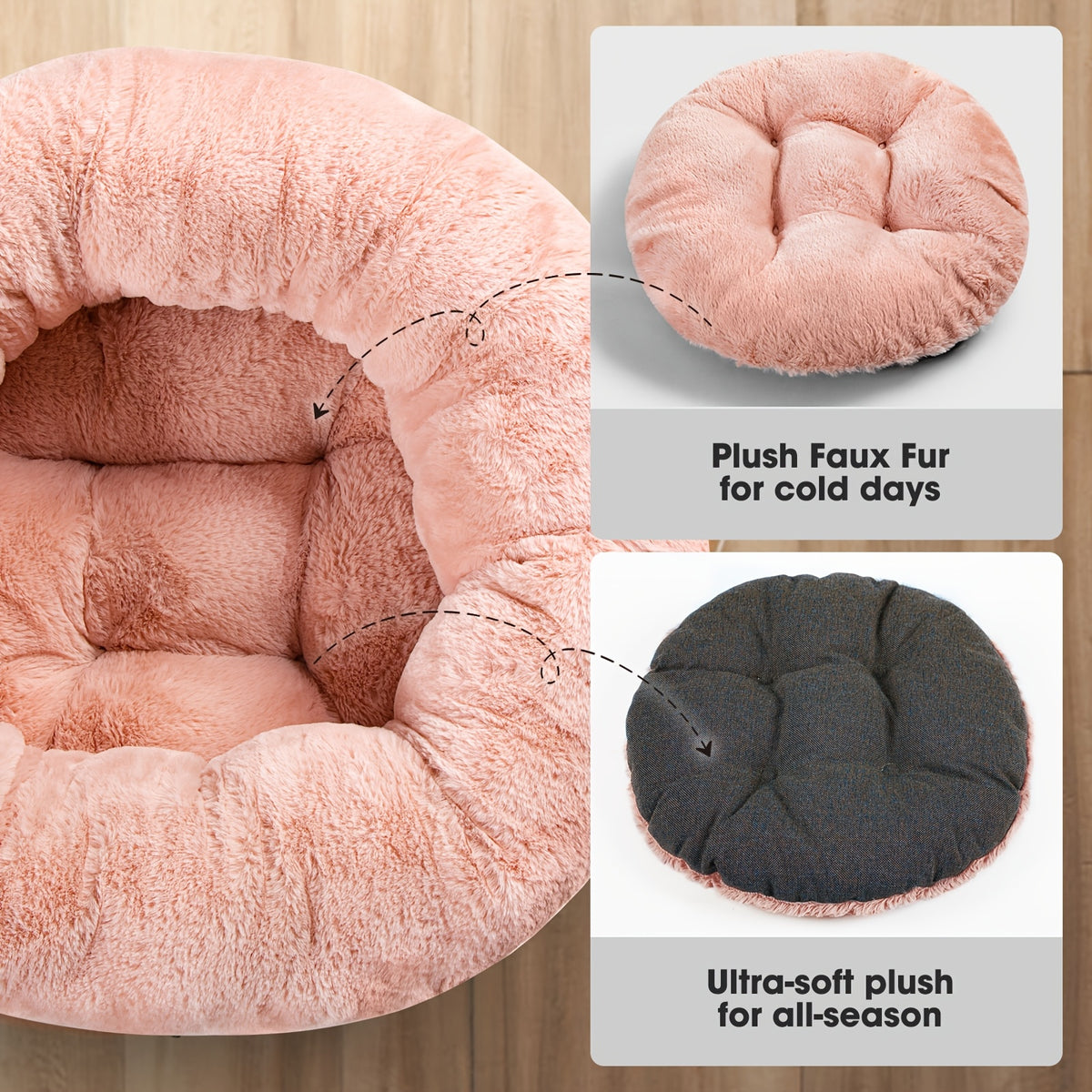 Cat Bed for Indoor Cats, 20 Inch Round Donut Cuddler with Raised Rim, Fluffy Plush Calming Pet Bed with Anti-Slip Bottom, Washable Cozy Bed for Kittens, Puppies and Small Dogs up to 11 lbs
