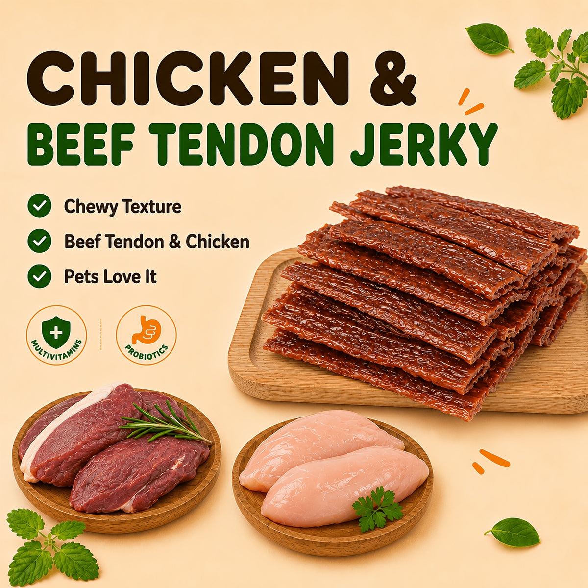 Beef Strips for Dogs 100g Beef Tendon Slices, Canine Snack Treats for Supervised Reward Time, Home Training Practice and Everyday Bonding