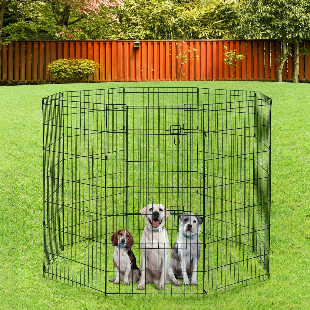Foldable Metal Wire Dog Playpen with Tool-Free Setup, 24, 30, 36 or 42 Inch Height Options for Supervised Indoor and Outdoor Pet Exercise