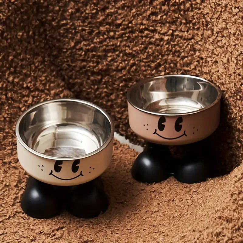 Raised Pet Bowl with Stainless Steel Dish, Anti-Slip and Anti-Tip Feeding Design for Kitten and Puppy Food or Water, Milky, Coffee Brown or Pink