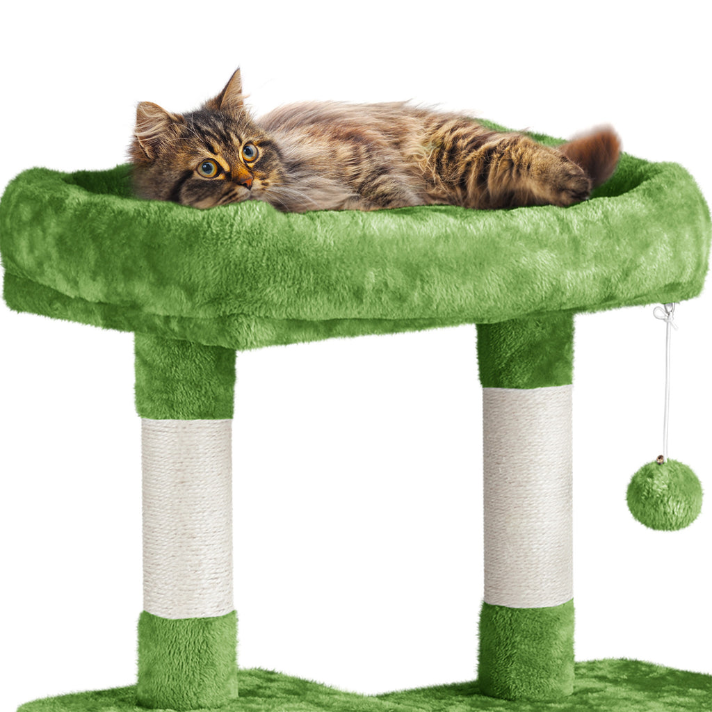 Cat Tree 63 Inch in Green, Multi-Level Indoor Cat Tower with Plush Condos, Hammock, Elevated Perches and Sisal Scratching Posts