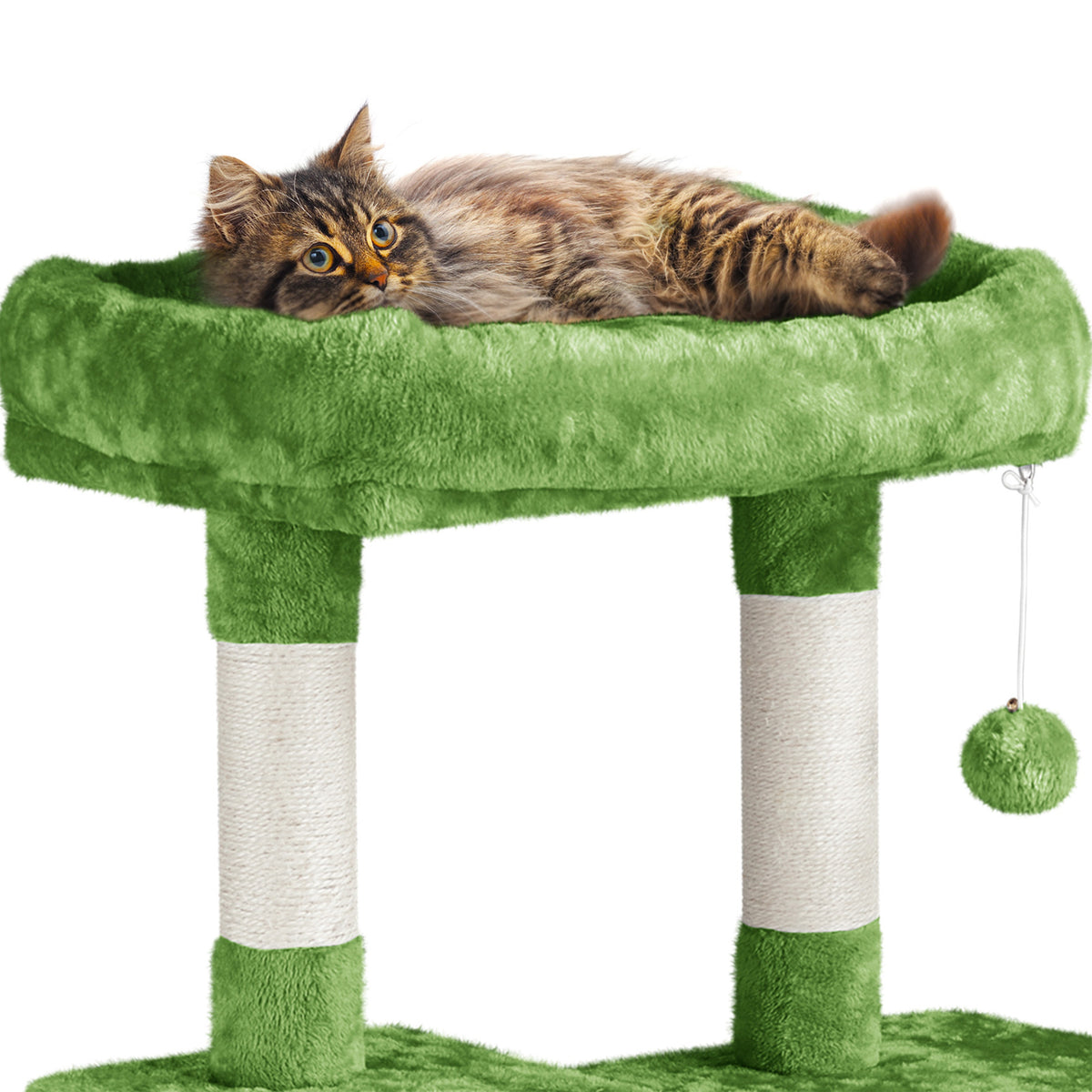 Cat Tree 63 Inch in Green, Multi-Level Indoor Cat Tower with Plush Condos, Hammock, Elevated Perches and Sisal Scratching Posts