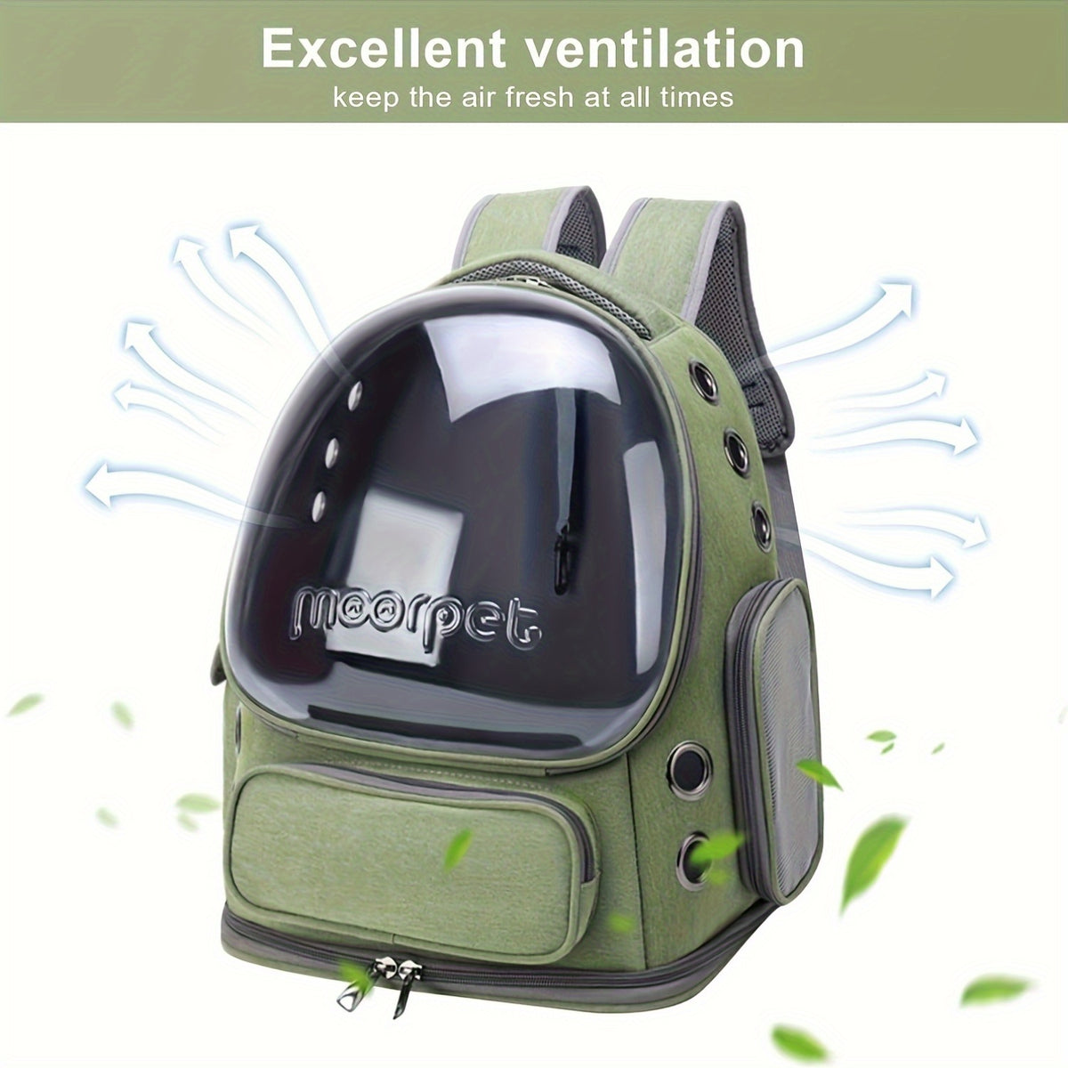 Oxford Cat Backpack Carrier with Pet Collar, Breathable Travel Bag for Small to Medium Cats and Dogs, Safety Zippers and Durable Straps, Green Gray or Khaki