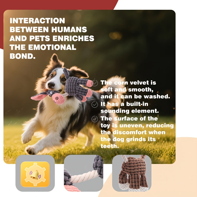 Plush Squeaky Dog Toys 6 Pack, Cute Animal Chew Toy Set with Corduroy Texture, Crocodile, Lion, Elephant, Dog, Donkey and Giraffe Shapes for Small and Medium Dogs