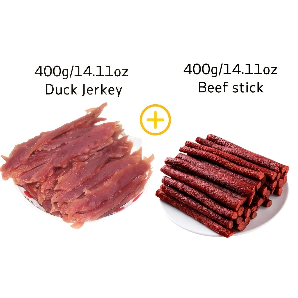 Dog Chew Treats Duo Packs, Chicken and Duck Jerky with Beef Chew Stick Options for Supervised Training Rewards, Everyday Snacks and Dog Gift Baskets
