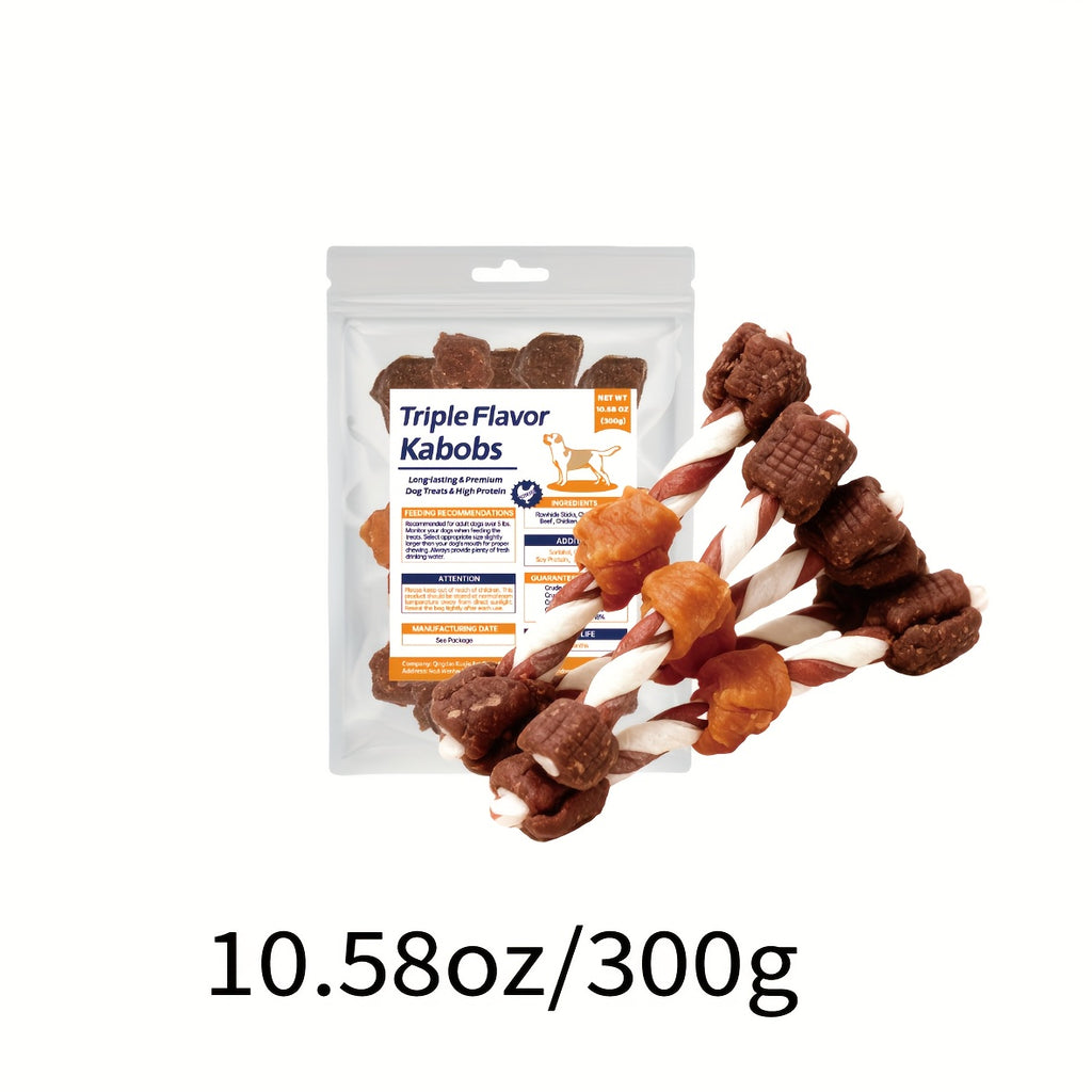 Rawhide Dog Chews with Chicken, Beef & Chicken Liver, Triple Flavor Kabob Treats for Supervised Snack Time, 300g, 600g & 900g Options