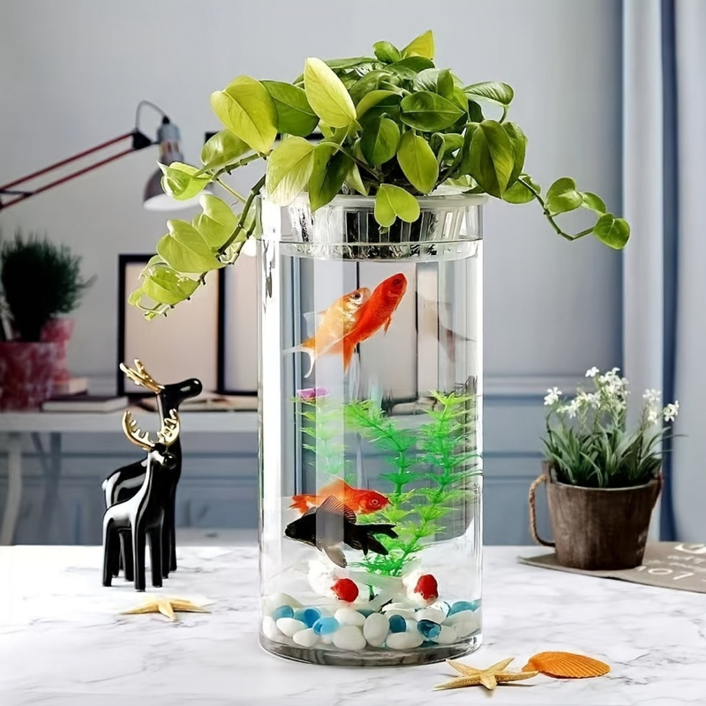 Acrylic Fish Tank with Round Cylindrical Design, 13.78 x 5.90 Inch Ornamental Aquarium Container for Home Aquatic Displays and Fishkeeping Setups