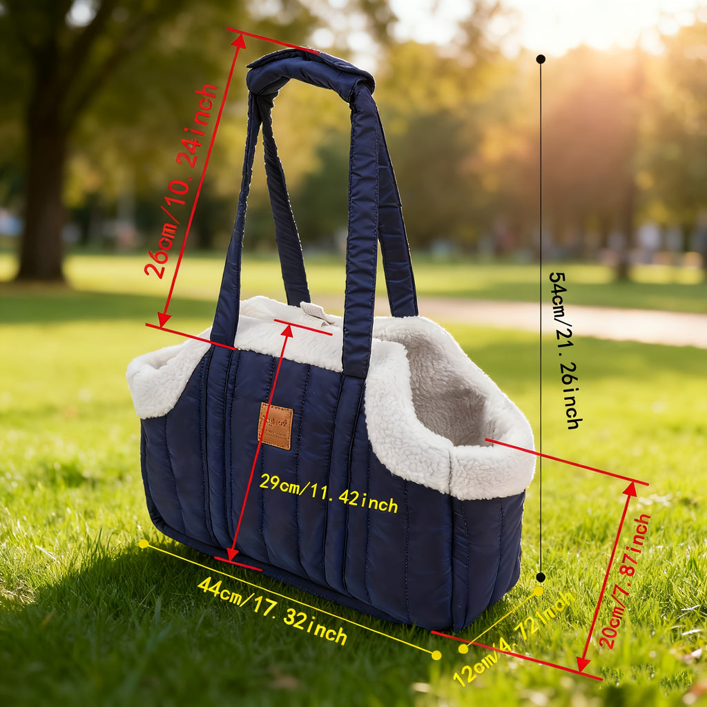 Pet Carrier Handbag with Snap Closure, Open-Top Winter Carrying Bag for Cool-Weather Outings in Green, Beige or Grey by Goodie Pet