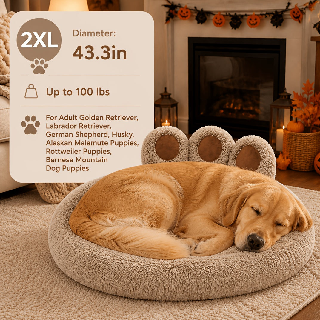 Bear Paw Dog Bed with Plush Raised Sides, Soft Cozy Cat Sleeping Cushion for Indoor Naps, Five Color Options and Six Sizes