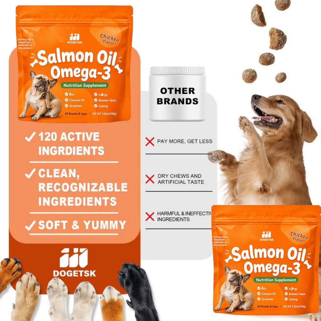 Omega-3 Fish Oil Chews for Dogs and Cats with Wild Alaskan Salmon Oil, Chewable Pet Supplement for Everyday Skin and Coat Care Routines