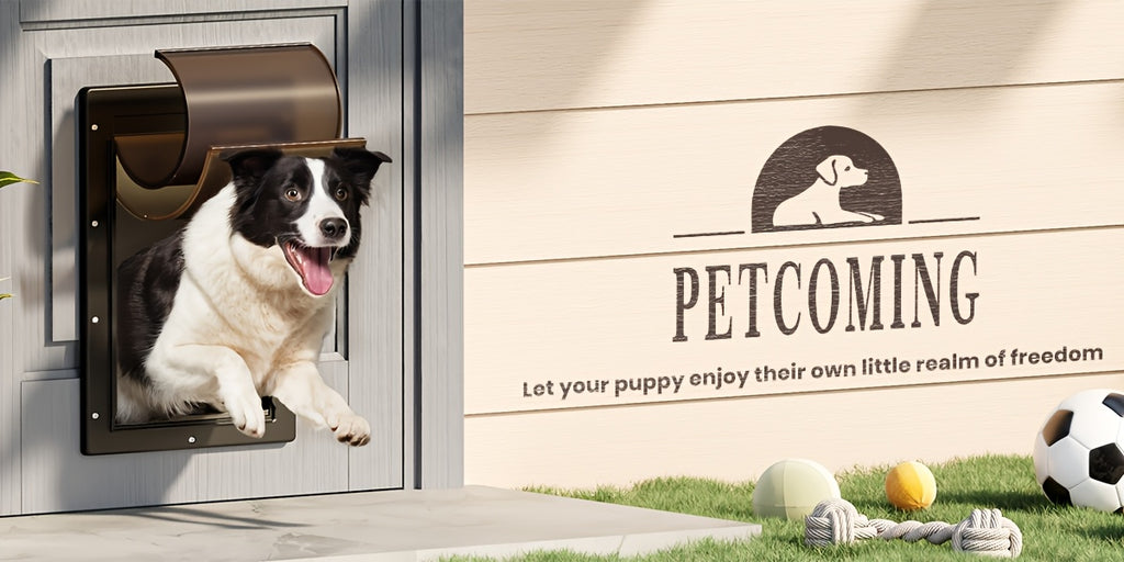 Dog Door with Double Magnetic Flaps and Closing Panel, Black Reinforced Polymer Pet Entry for Interior or Exterior Doors and Compatible Wall Installations